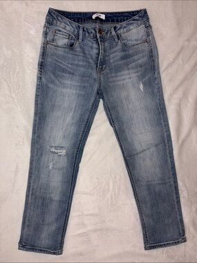Kensie Light Blue Distressed Denim Cropped Capris